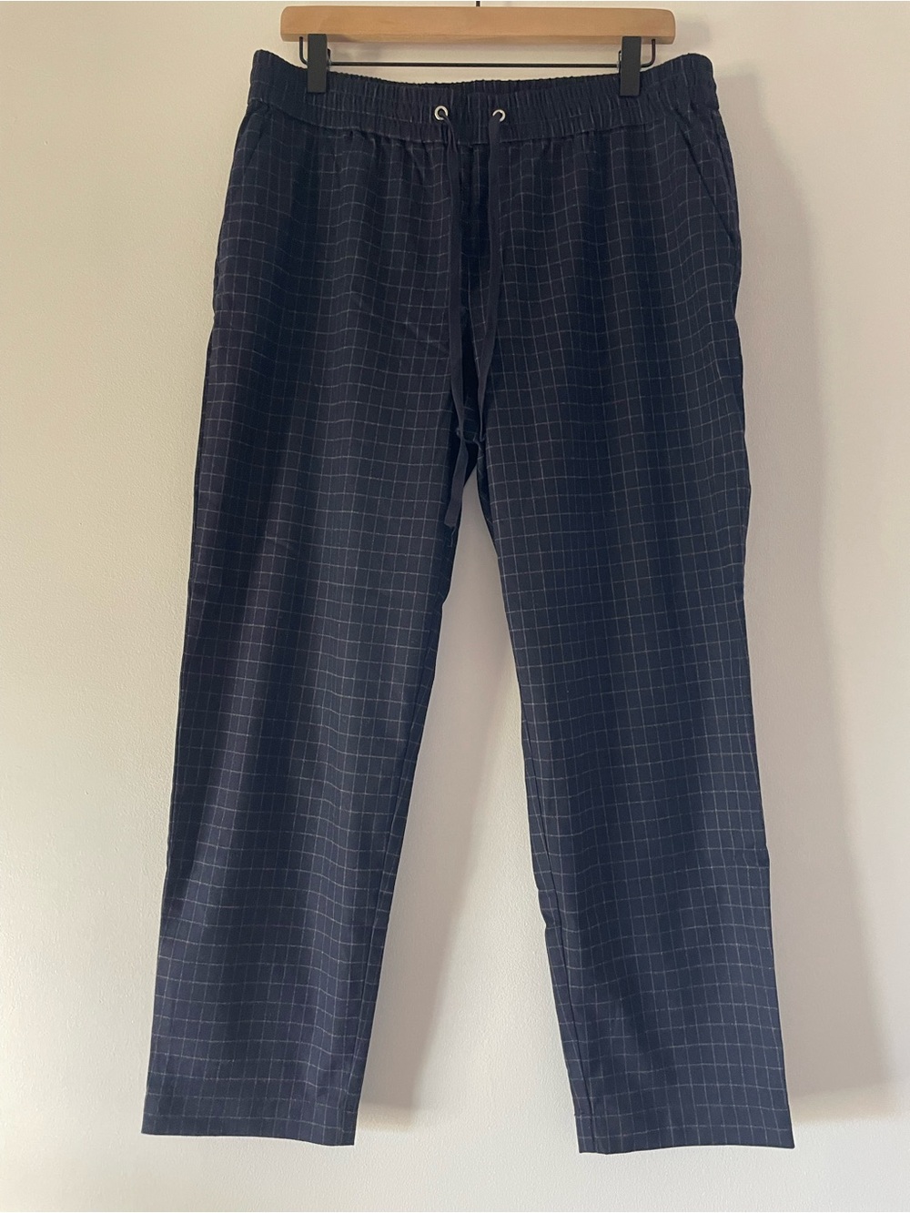 LOFT Windowpane Elastic Drawstring Trouser Pant Navy Women’s Medium